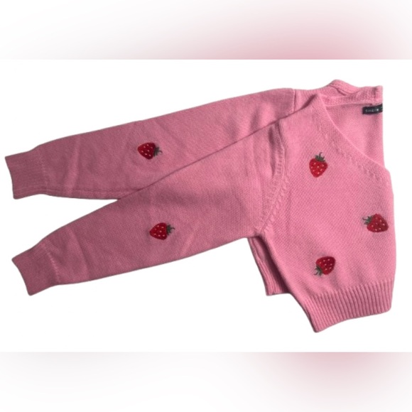 Size Small, Pink Cropped Strawberry Cardigan Sweater - Picture 5 of 7